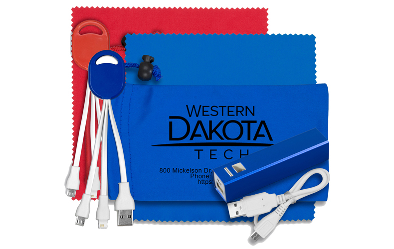 Mobile Tech Metal Power Bank Charging Kit in Microfiber Cinch Pouch Components inserted into Zipper Pouch Mobile Tech Metal Power Bank Charging Kit in Microfiber Cinch Pouch Components inserted into Zipper Pouch